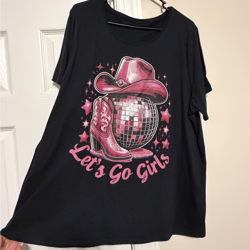 Black and Pink Shirt with Disco Cowgirl Design